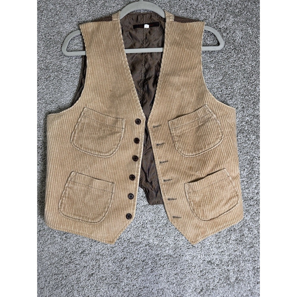 Vintage Corduroy Vest Tan 4 Pocket‎ Button Tailored Saúl E Méndez